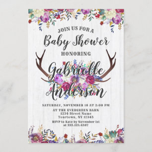 Bloemen Herten Antler Boeket Baby shower Uitnodigi Kaart