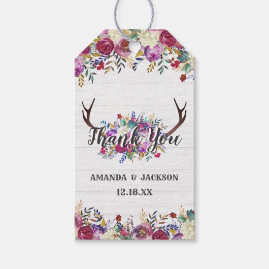 Bloemen Herten Antler boeket bruiloft dank u Cadeaulabel (Voorkant)