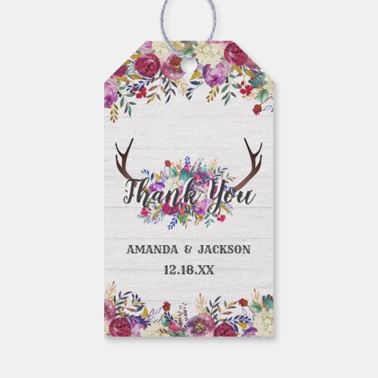 Bloemen Herten Antler boeket bruiloft dank u Cadeaulabel (Achterkant)