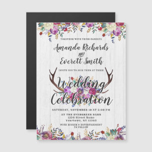 Bloemen Herten Antler Magnetische bruiloft uitnodi Uitnodiging