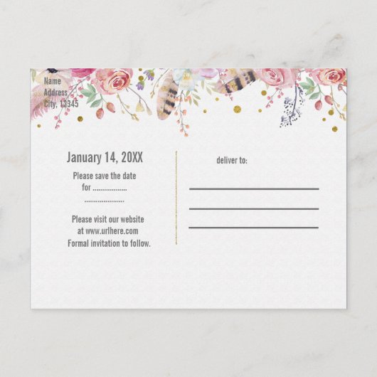 Bloemen & Herten Antlers Rustic Save The Date Even Aankondigingskaart (Achterkant)