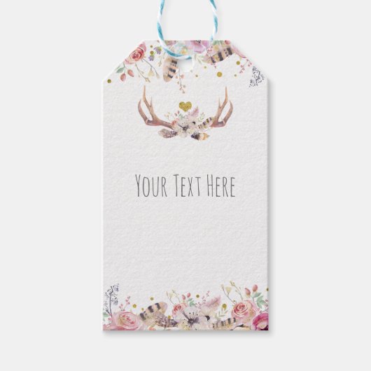 Bloemen & Herten Antlers Rustiek Land Bruiloft Cadeaulabel (Voorkant)