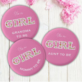 Bloemen het is een meisje TANTE om te zijn Ronde Button 3,2 Cm