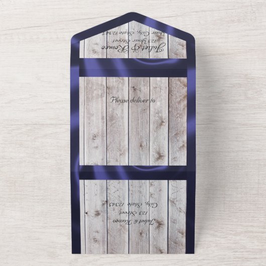 Bloemen & Hoefijzers, Blauw lint All In One Uitnodiging (Buitenkant)