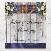 Bloemen, & Hoefijzers, Blauw lint Wijn Etiket (Enkel label)