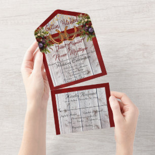 Bloemen & Hoefijzers, Rood lint All In One Uitnodiging