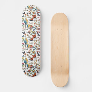 Bloemen Hoge Hak Schoenen met Vlinders Skateboard