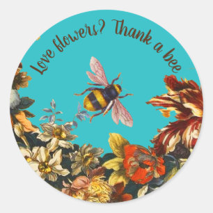 BLOEMEN, HONINGBIJ IN DE BLOEMEN VAN DE BLAUWE LUC RONDE STICKER