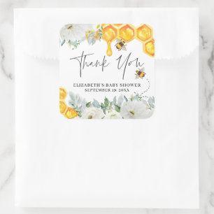 Bloemen Honingraat Bumble Bee Baby shower Favor Vierkante Sticker