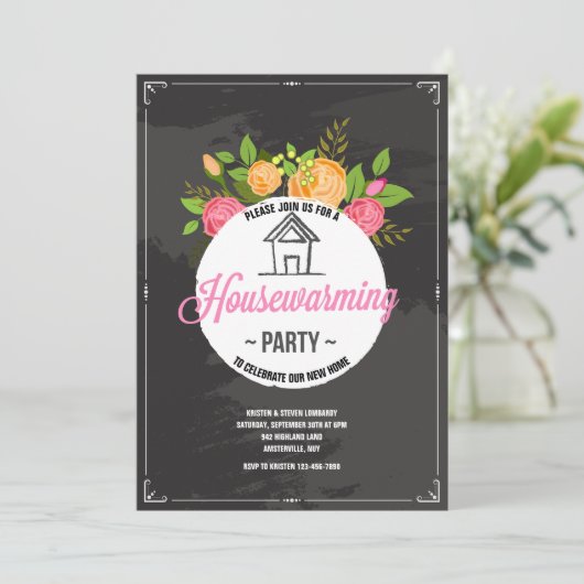 Bloemen Housewarming Party Uitnodiging (Staand voorkant)