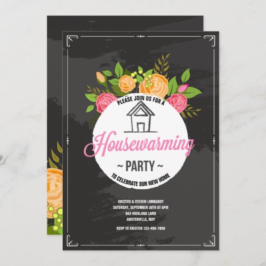 Bloemen Housewarming Party Uitnodiging (Voorkant / Achterkant)
