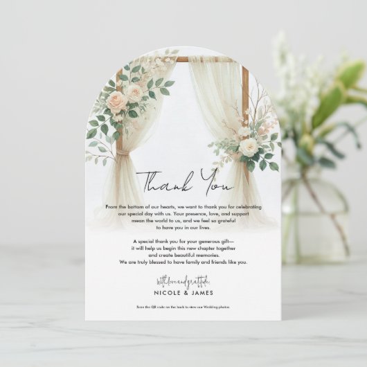 Bloemen Houten Boog Greenery Rozen Rustiek Dank u Kaart (Staand voorkant)