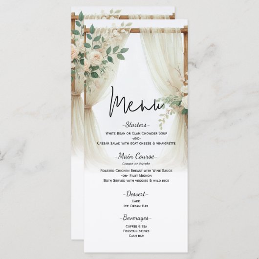 Bloemen Houten Boog Greenery Rozen Trouwmenu Menu (Voorkant / Achterkant)