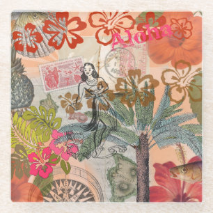  bloemen Hula Colorful Hawaiian Tropical Glazen Onderzetter