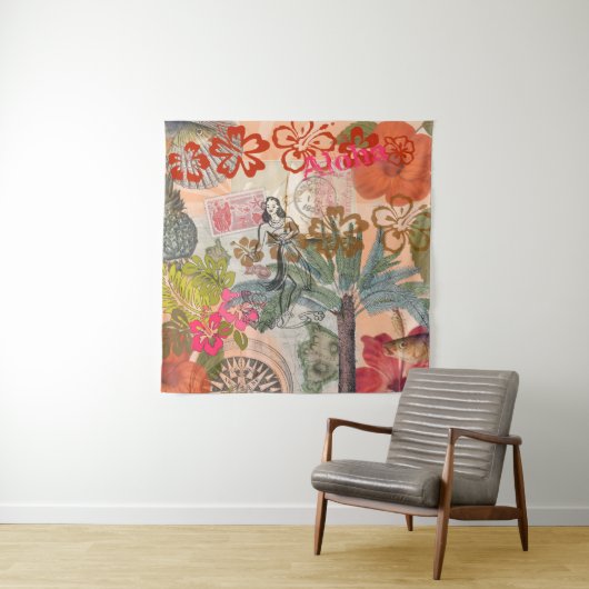 bloemen Hula Colorful Hawaiian Tropical Wandkleed (In situ)