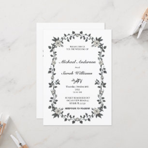 Bloemen Huwelijksuitnodiging Black Vines Kaart