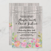 Bloemen Huwelijksuitnodiging Hout Rustieke String  Kaart (Voorkant / Achterkant)