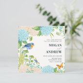 Bloemen Hydrangea Bird Butterfly bruiloft Kaart (Staand voorkant)