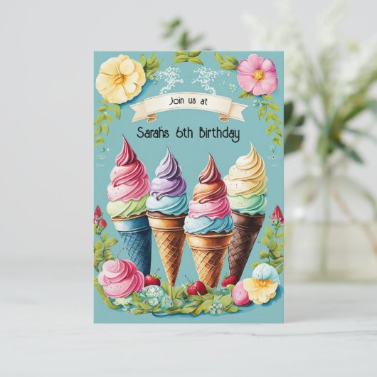 Bloemen Ice Cream Delight uitnodiging (Staand voorkant)