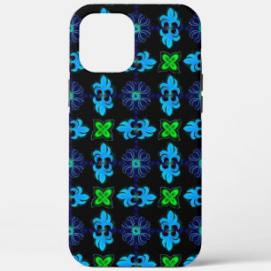 Bloemen in Artdeco Retro Stijl groen blauw geel iPhone 12 Pro Max Hoesje