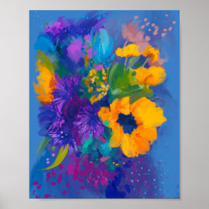 bloemen in blauw seizoen poster