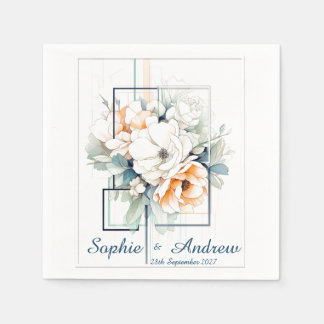 Bloemen in blauwe kubusframe: trouwservetten servet