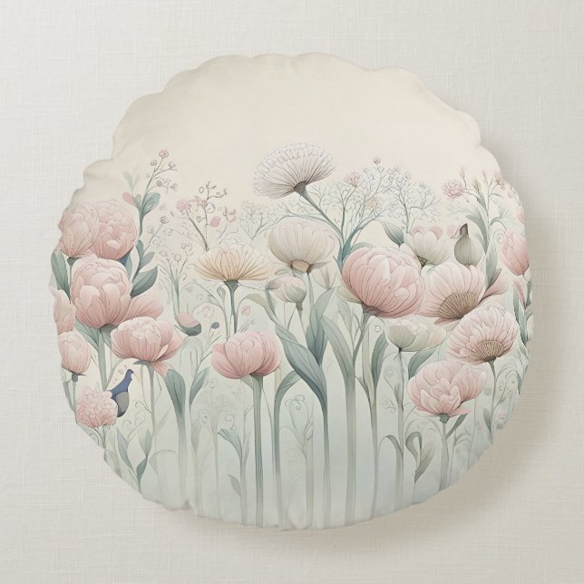 Bloemen in Bloom Rond Kussen (Voorkant)