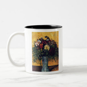 Bloemen in een blauwe vaas - Paul Cezanne - C1877 Tweekleurige Koffiemok