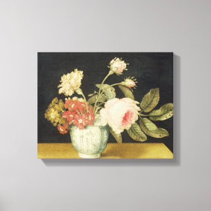 Bloemen in een Delft Jar (olie op het paneel) Canvas Afdruk