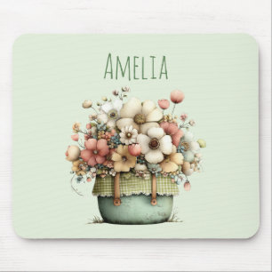 Bloemen in een pot gezellig shabby cute muismat