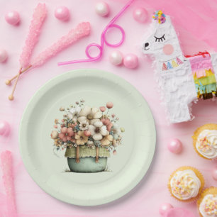 Bloemen in een pot gezellig shabby cute papieren bordje