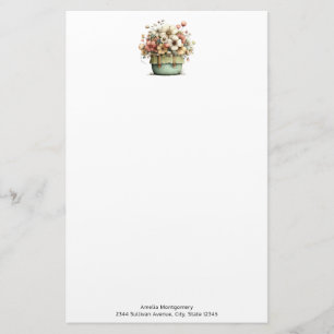 Bloemen in een pot knus shabby chic briefpapier