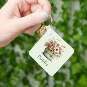 Bloemen in een pot knus shabby chic sleutelhanger