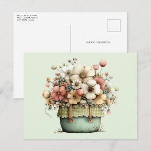 Bloemen in een pot knus shabby schattig briefkaart