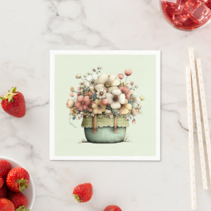 Bloemen in een pot knus shabby schattig servet