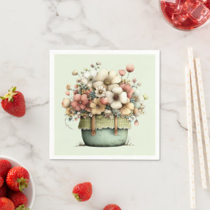 Bloemen in een pot knus shabby schattig servet