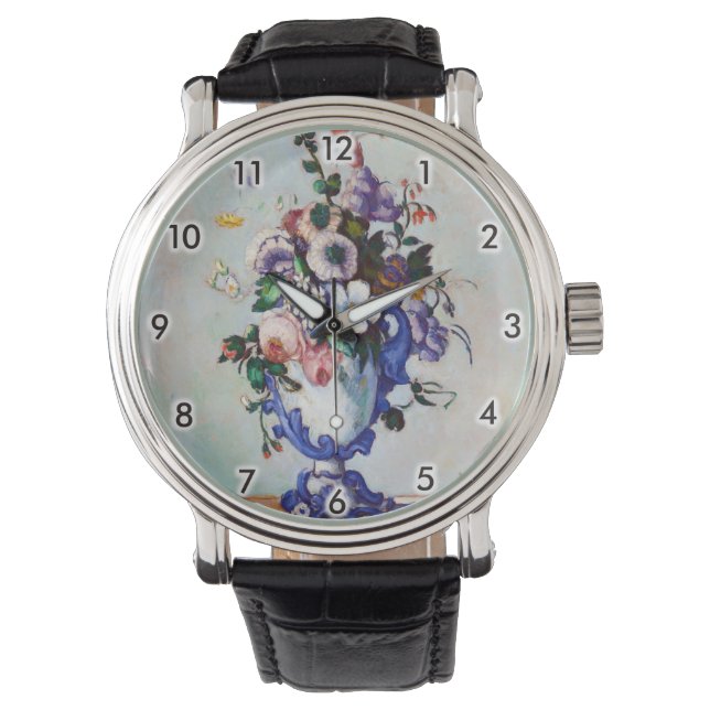Bloemen in een Rococo Vase, Paul Cezanne Horloge (Voorkant)