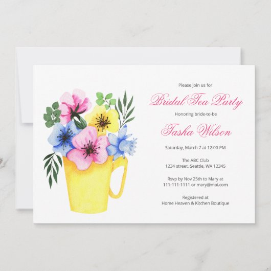 bloemen in een Teacup Vrijgezellenfeest Tea Party Kaart (Voorkant)