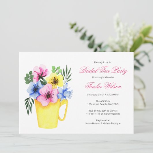 bloemen in een Teacup Vrijgezellenfeest Tea Party Kaart (Staand voorkant)