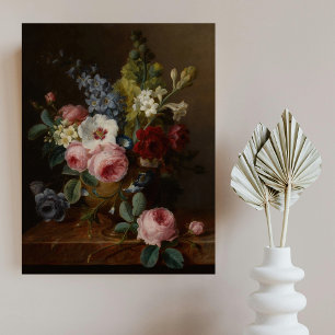 Bloemen in een vaas op een marmeren richel poster