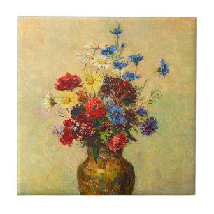  bloemen in een Vase (1910) door Odilon Redon Tegeltje