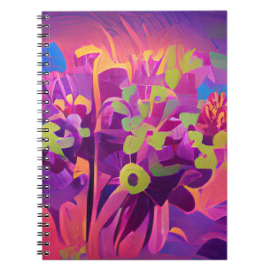 Bloemen in een veld met kleurrijke abstracte digit notitieboek