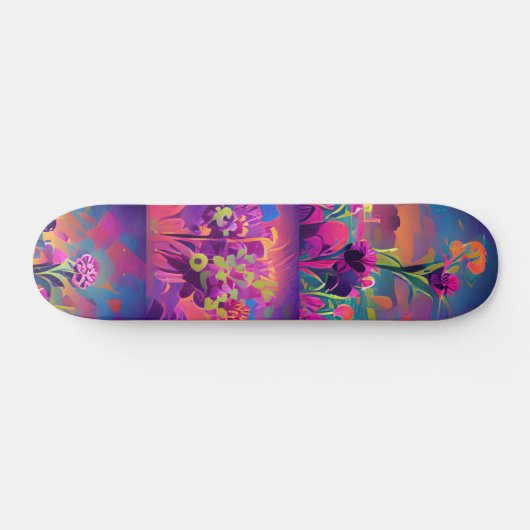 Bloemen in een veld met kleurrijke abstracte digit skateboard (Horizontaal)