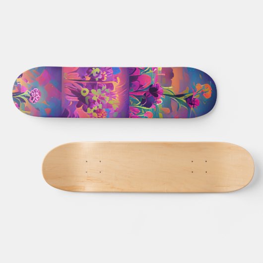 Bloemen in een veld met kleurrijke abstracte digit skateboard (Horizontaal)