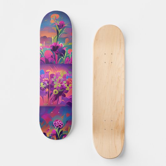 Bloemen in een veld met kleurrijke abstracte digit skateboard (Voorkant)