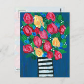 Bloemen in een White and Black Vase Briefkaart (Voorkant / Achterkant)