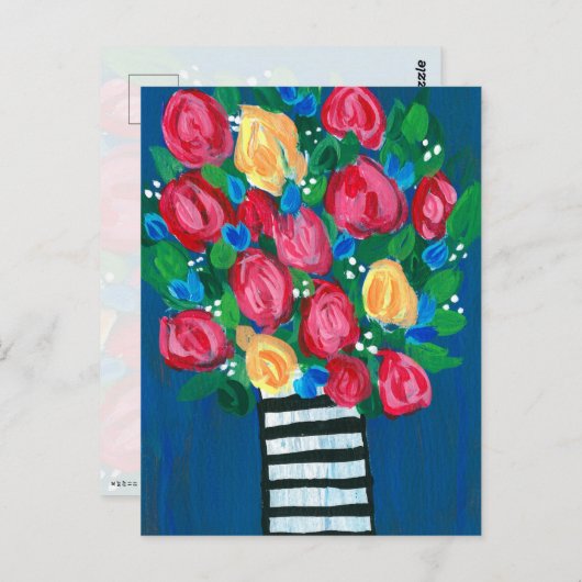 Bloemen in een White and Black Vase Briefkaart (Voorkant / Achterkant)