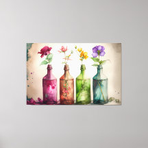 Bloemen in flessen, Bloemenprint, Bloemenkunst