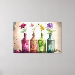 Bloemen in flessen, Bloemenprint, Bloemenkunst Canvas Afdruk