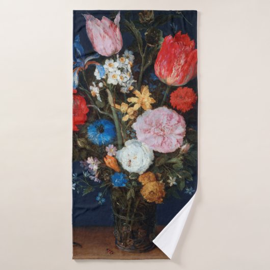 Bloemen in Glass Vessel, Jan Brueghel de Ouder Badhanddoek (Badhanddoek)